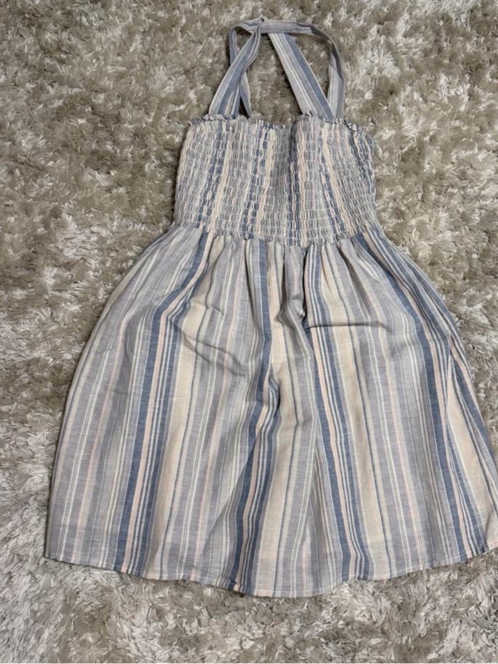 American Eagle Outfitters Blue and Cream Striped Smocked Romper